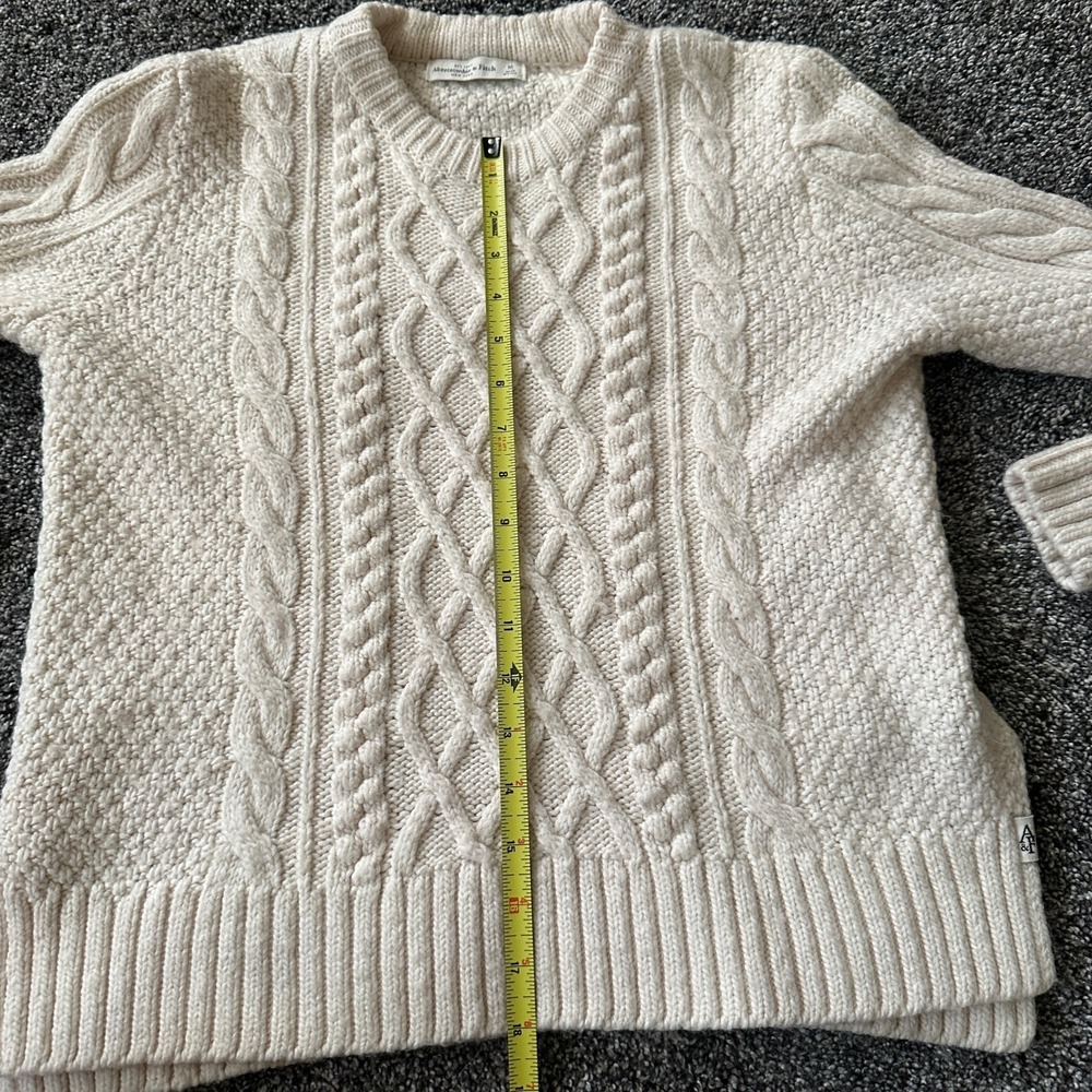 Abercrombie & Fitch Sweater Womens M White Cream Fishermen Cable Knit Pullover - Picture 9 of 16